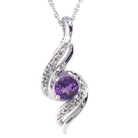 Amethyst & Diamond Necklace Sterling Silver 18" - Picture 4 of 6